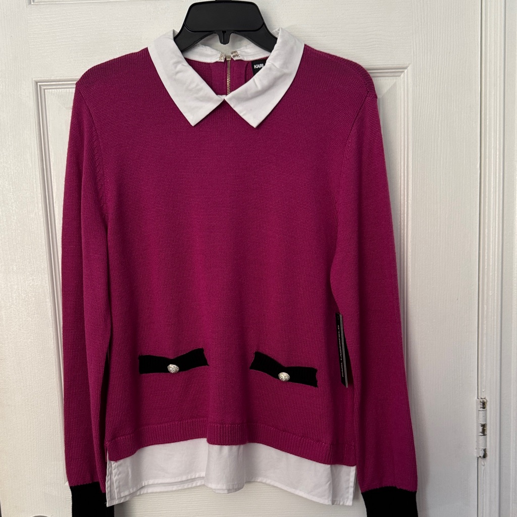 Karl Lagerfeld Pink Sweater With White Collar
